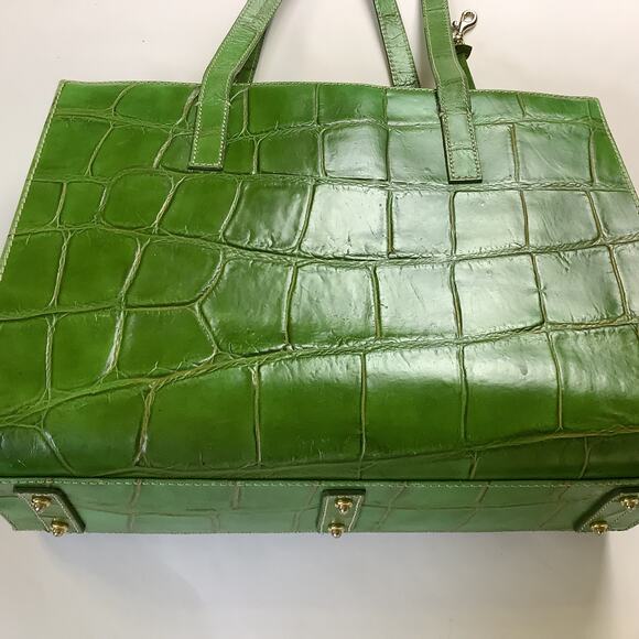 Doone & Bourke Green Alligator Design East West Tote 13" x 10" x 4" Purse - Picture 8 of 11